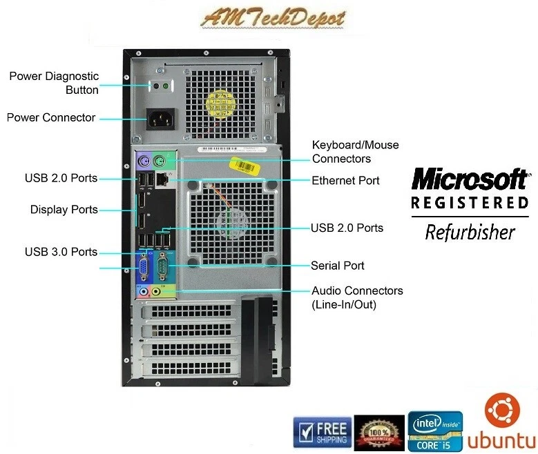 Dell Optiplex 7010 Core i5 3.2Ghz 16GB Ubuntu 24.04 LTS 512 GB SSD Dual Display - Image 2 of 3
