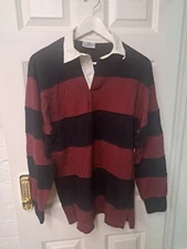 Front Row Rugby Top Medium Navy Blue Burgundy Striped Jersey Drakes Shirt