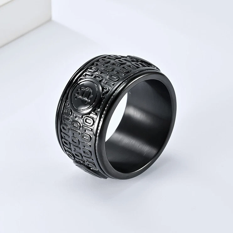 13mm Width B coin Spinner Wedding Band Ring Titanium Men's Funny Ring Size 7-12 - Image 3 of 4