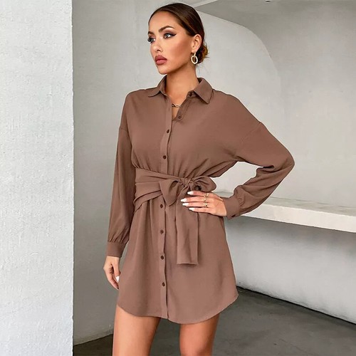 Kleid Frau Kurz Weich Trägerkleid Beige Chiffon Lange Ärmel A307 | eBay.de