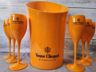 #ad #ad Veuve Orange Plastic Champagne Flute Glass Matching Ice Bucket Set Options $319.99