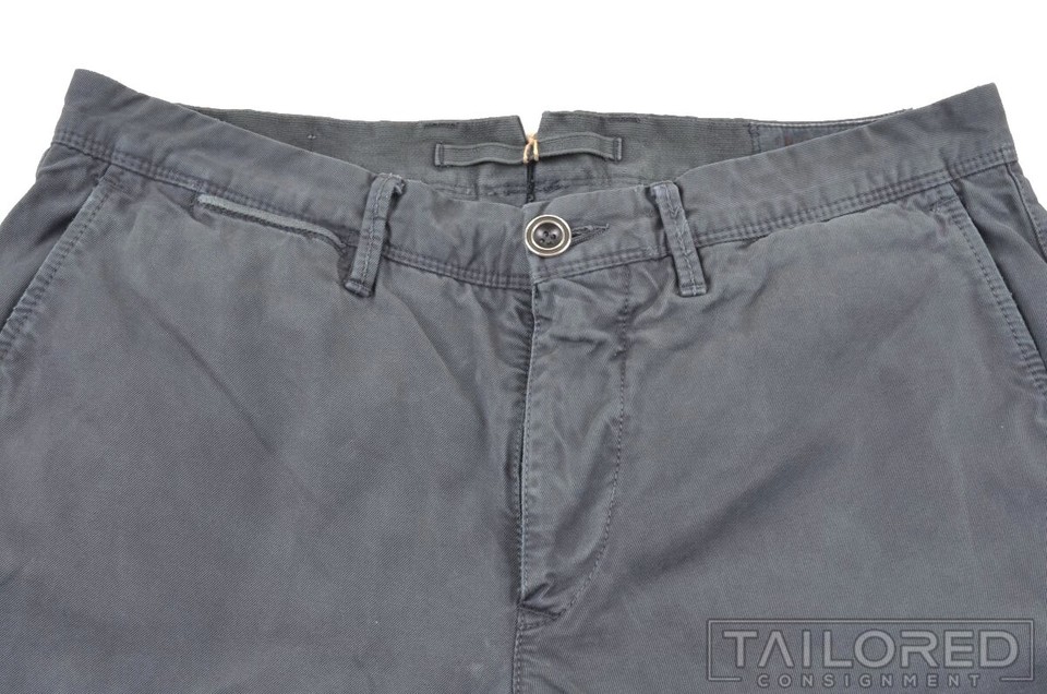 NWT INCOTEX Blue Solid 100 Cotton Mens Luxury Khaki Chino Pants