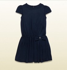NWT NEW Gucci girls blue Jersey short sleeve dress with GG bow detail  341679 8y