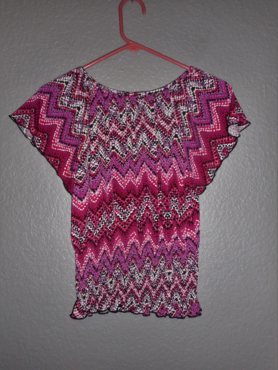 Cocomo Women Petite Sz PS Top Geometric MULTI-COLOR Short Sleeve