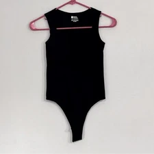 Women’s Black Ribbed Nylon Sleeveless Bodysuit Size S
