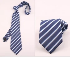 New Classic Striped Blue White JACQUARD WOVEN 100% Silk Men's Necktie Tie