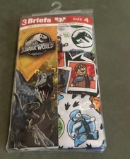 Universal Boys' Big Jurassic World 3-Pack Underwear Briefs, Size 4. 100 Cotton