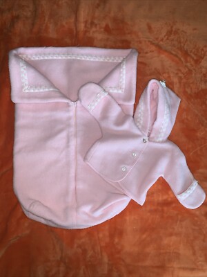 RARE Vintage Hudson s Pink Newborn Coat With Matching Zip Blanket
