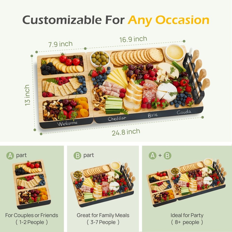 Charcuterie Boards Gift Set: Large Bamboo Cheese Board Set with ...