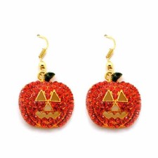 JACK O LANTERN EARRINGS Sparkling Orange Rhinestone Pumpkin Halloween Jewelry
