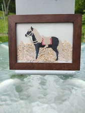 Unique Homemade Horse Art in wooden frame  8 1/2" By 6 1/2"