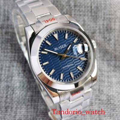 Bliger 36mm Polished Blue Dial Sapphire Glass Japan NH35A Auto Mens Watch Date