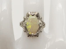 Antique Ostby & Barton 1900s 2ct Fancy Cut Natural OPAL 14k White Gold Ring