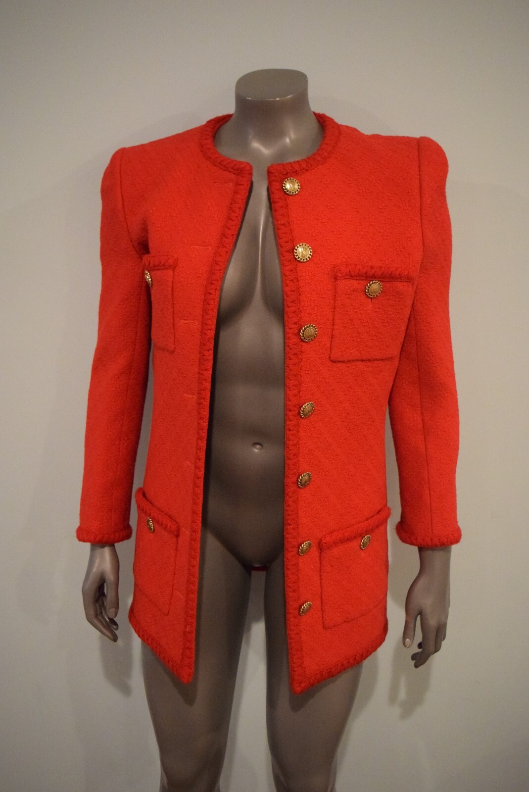 Nuovo con etichetta! Giacca blazer donna YSL Saint Laurent rosso tweed diamante goffrato lana logo