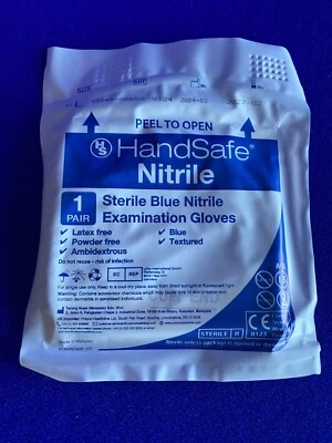 HANDSAFE Large Nitrile Sterile Blue Examination Gloves Latex & Powder Free Exp 2/27
