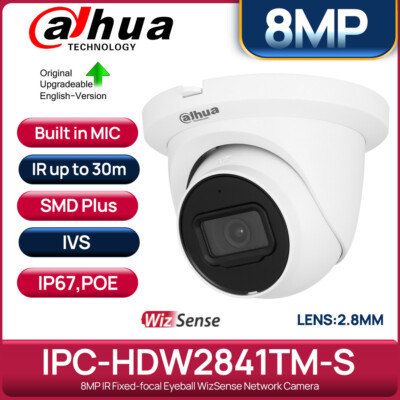 Dahua 8MP WizSense IP Camera MIC Starlight IR30 SMD PoE IVS IP67 IPC-HDW2841TM-S