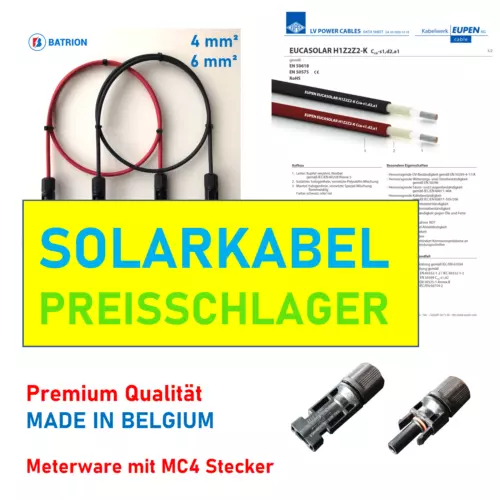 Solarkabel Verlängerungskabel  schwarz 4mm², 6mm² Solarleitung PV mit Stecker MC