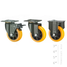 2 PACK Swivel Rigid Caster Wheels 3" 4" 5" 6" Top Plate with Brakes Heavy Duty