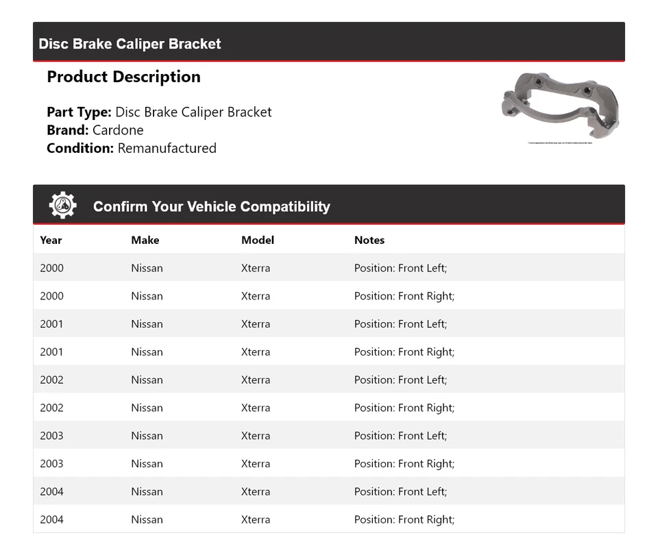 Soporte pinza freno disco cardone 2001 2002 2003 para Nissan Xterra 2000-2004 Foto 2 de 4