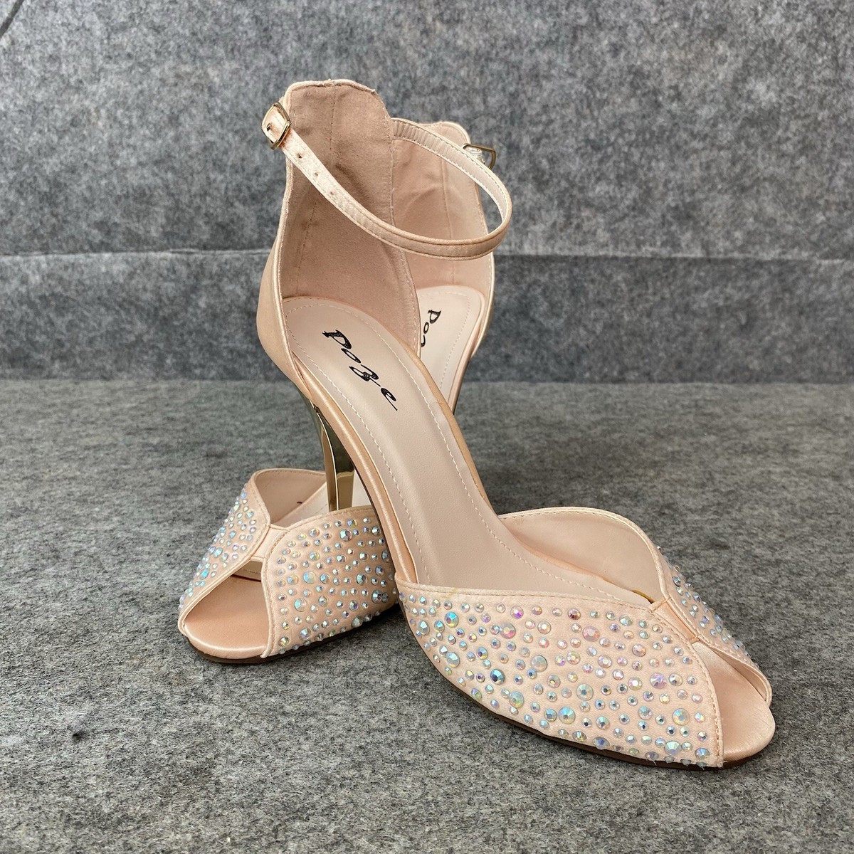 Poze Strappy Shoes Heeled Diamanté Crystal Design Peach Size UK