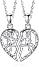 Sterling Silver Friendship Necklace Set for Sisters Always My Sister Heart Gifts