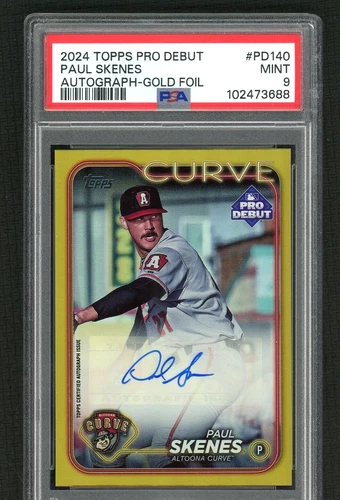 PAUL SKENES AUTO RC 2024 TOPPS PRO DEBUT AUTOGRAPH GOLD FOIL CARD /50 PSA 9