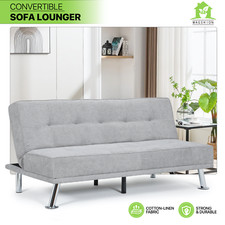 Soft Convertible Futon Sofa Fabric Loveseat Foldable Sofa Bed Living Room Gray