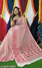 Soft Dhakai Jamdani Cotton Saree Without Blouse Indian Women's Party Wear Sari