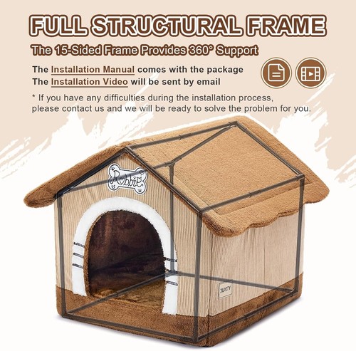 Spacious Rustic Indoor Dog House with Insulated Cozy Cave Bed for Medium Dogs - Picture 5 of 9