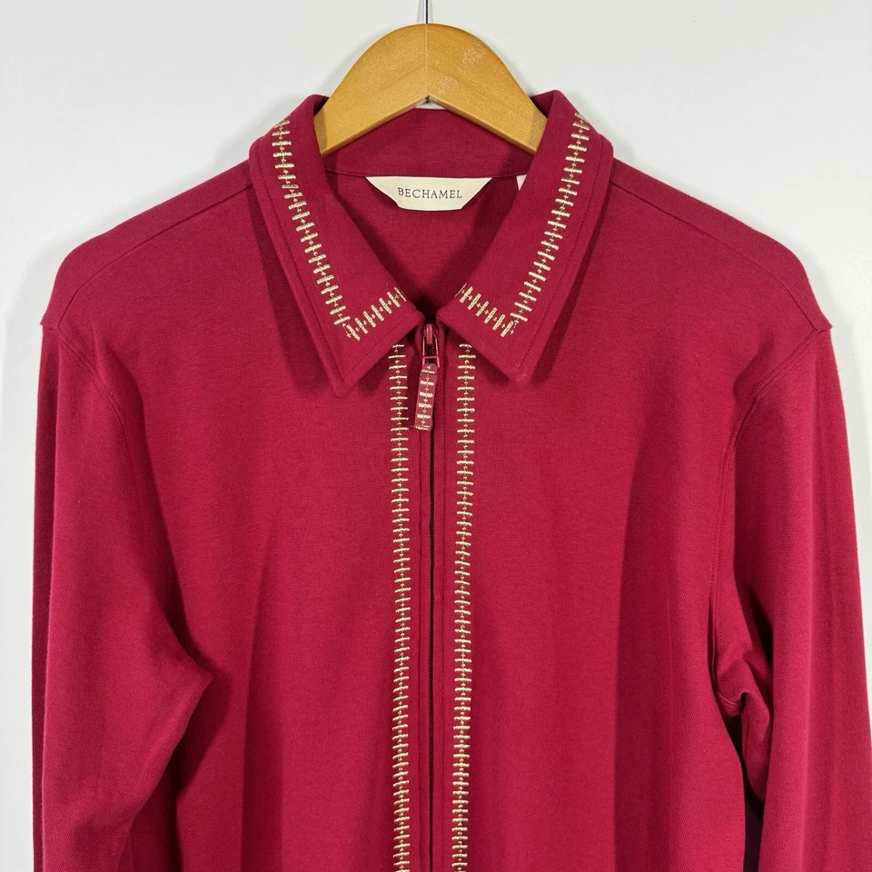 Chaqueta Bechamel Mujer Grande Roja Cremallera Completa Manga Larga Dorado Bordado Top Foto 2 de 4