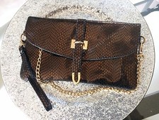 Borsa a Mano Pochette Sera Matrimonio Marrone Con a Catenella Oro