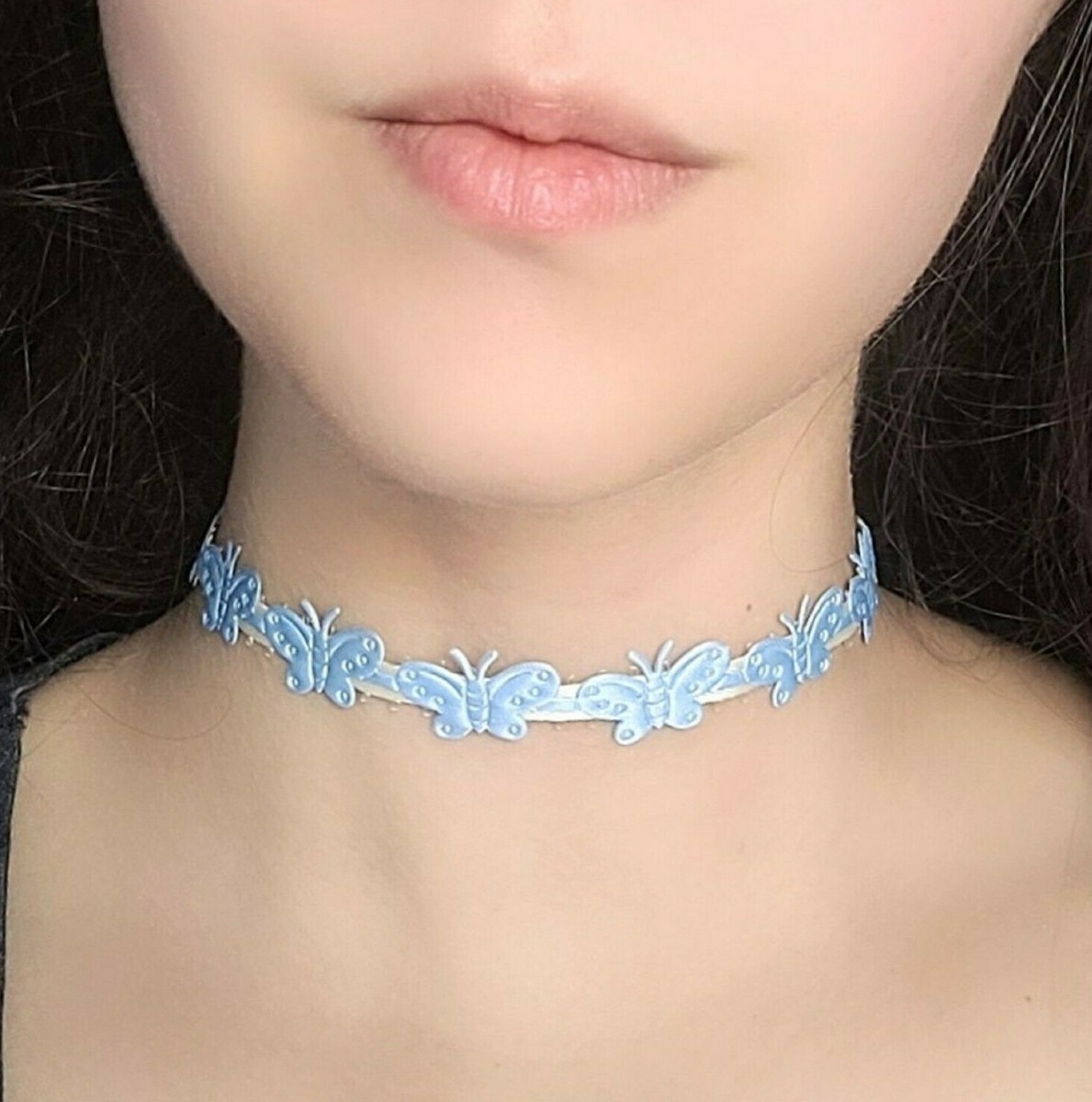 Sky Blue Butterfly Choker Fairycore Y2K Kawaii Necklace with