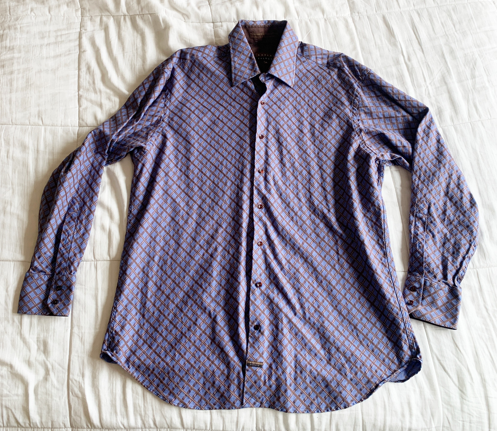 Robert Talbott Blue and Brown Pattern Button Up L… - image 1