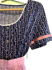 Austrian German Dress Handmade 2-piece LONG W/ APRON PRAIRIE Calico Stripes