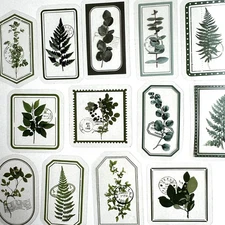 Green Leaf Clear Label Stickers Junk Journal Collage Scrapbook Cardmaking