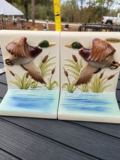Vintage Ceramic Flying Duck  BOOKENDS 3D Wings Otagiri  Branded for Gibson cards