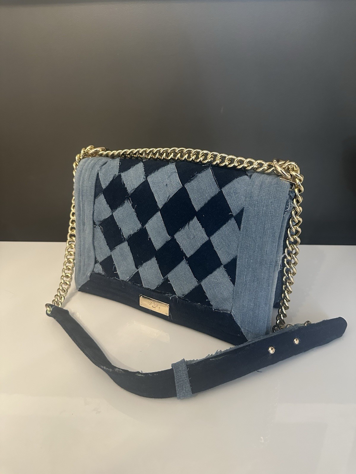 Custom Levis Blue Denim Patchwork Flap Purse BCBG… - image 1