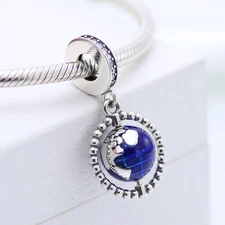 Blue Spinning Globe Pandora Charm Moment Dangle Thanksgiving Holiday World Peace