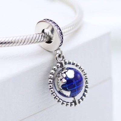 Blue Spinning Globe Pandora Charm Moment Dangle Thanksgiving Holiday World Peace