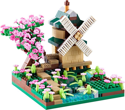 Architecture River Windmill Tree Cute Micro Mini Building Blocks Sets Trees Flow