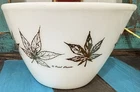 Vintage Fire King Fred Press Milk Glass Mixing Bowl Leaf Leaves Gold MCM 50-60's