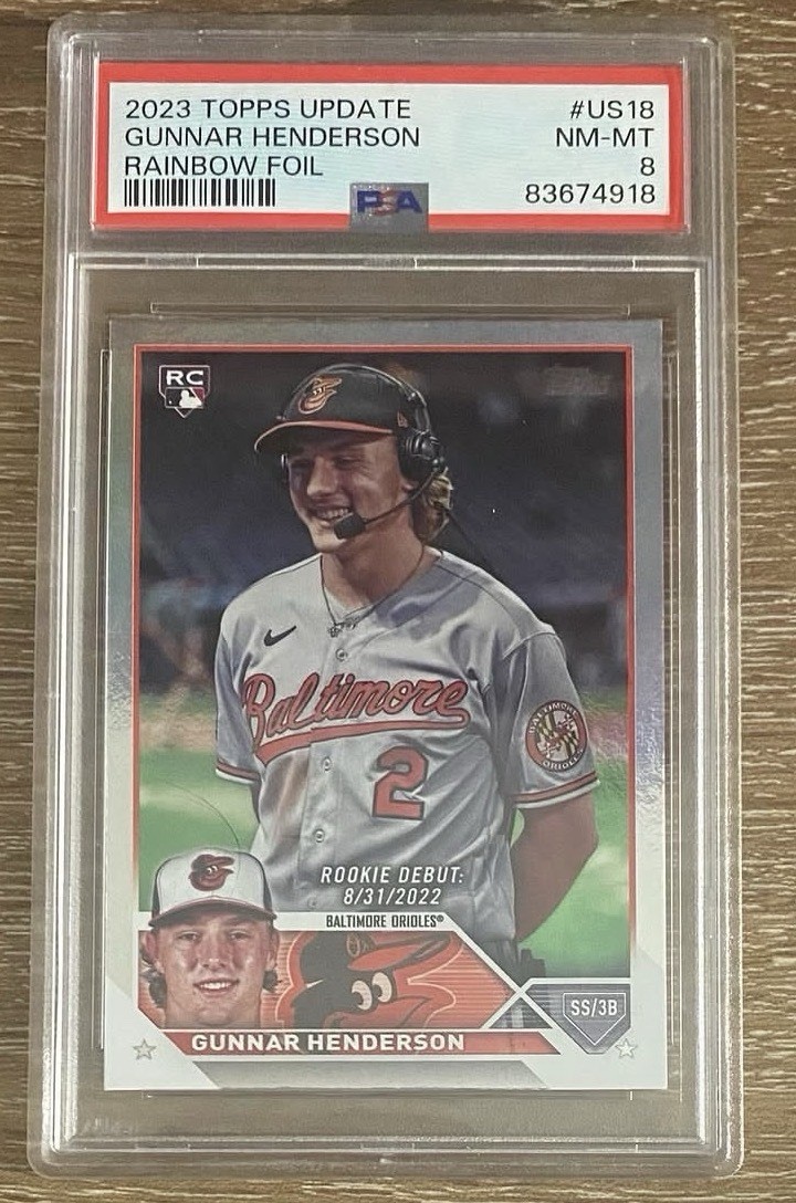 2023 TOPPS UPDATE GUNNAR HENDERSON ROOKIE #US18 PSA 8 view 1