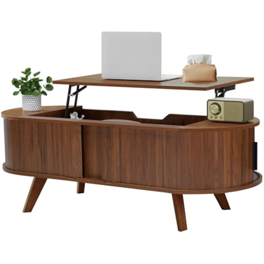 Lift Top Coffee Table with Storage,47.2" Walnut Oval Coffee Table with
