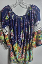 Win Win Tie Sleeve Multicolor Tunic Size L/XL Chest 40" Length 31"