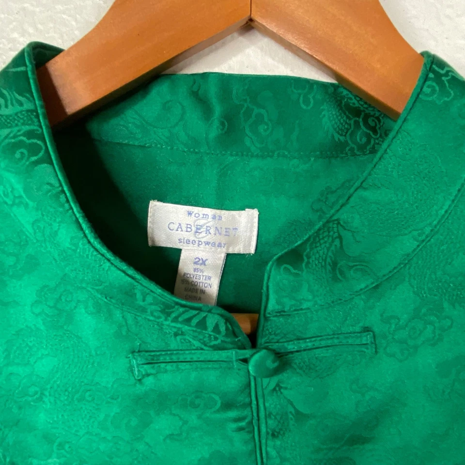Conjunto de pijama de 2 piezas Cabernet cuello mandarín verde dragón asiático talla 2X Foto 4 de 4