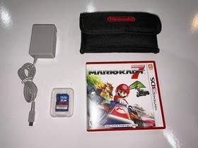 Nintendo 3DS Console Black System + Charger + Mario Kart 7 + SD Card + Case #2