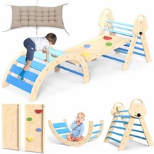 7 in 1 Pikler Triangle Set with Cushion, Wooden Climbing Toys for Toddlers 1-...