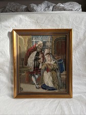 Antike Gobelin schottische Tapisserien Wandbild Bestickt 1860