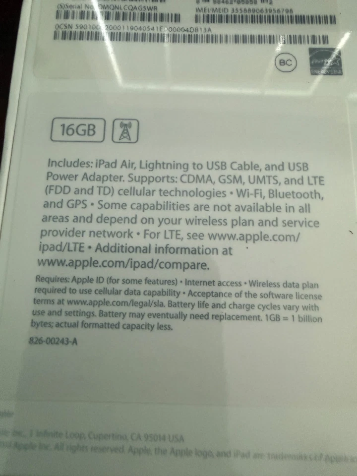 Sellado Apple iPad Air 2 16 GB Wi-Fi + Celular (Desbloqueado) 9,7 pulgadas Plateado MH2V2LL/A Foto 4 de 4