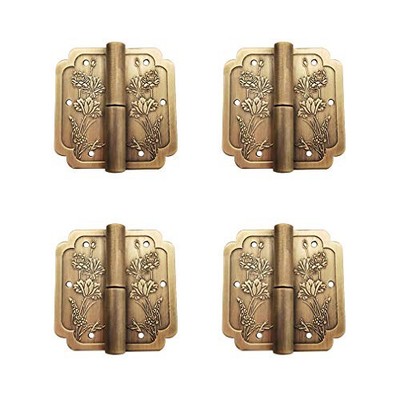 4Pcs Antique Brass Visible Small Hinges, 2x2 Inches Furniture Cabinet Drawer 